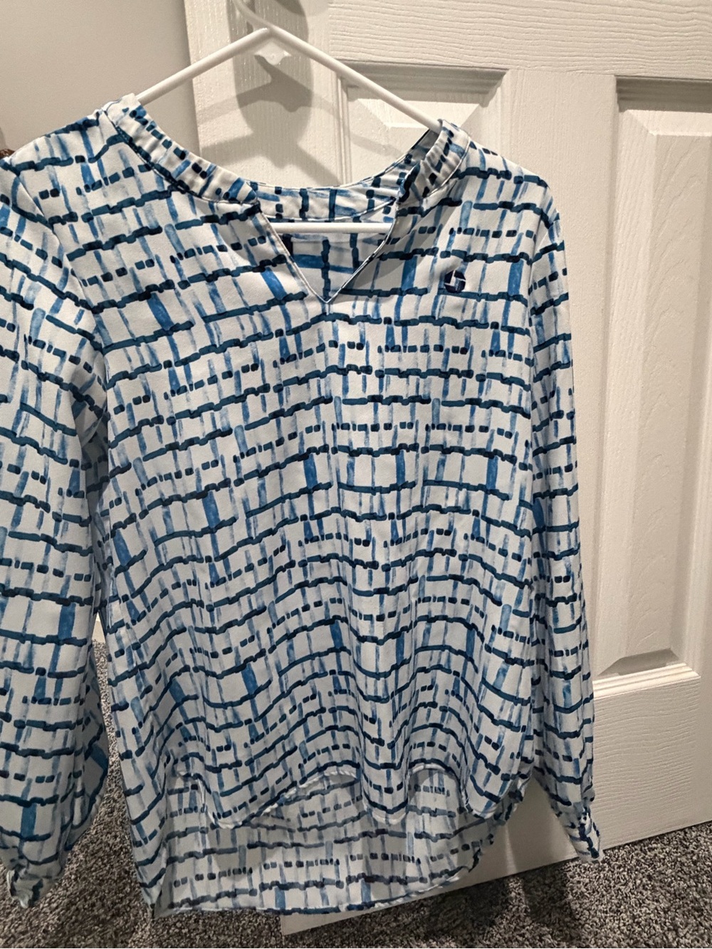 Lands' End White and Blue Grid Tunic